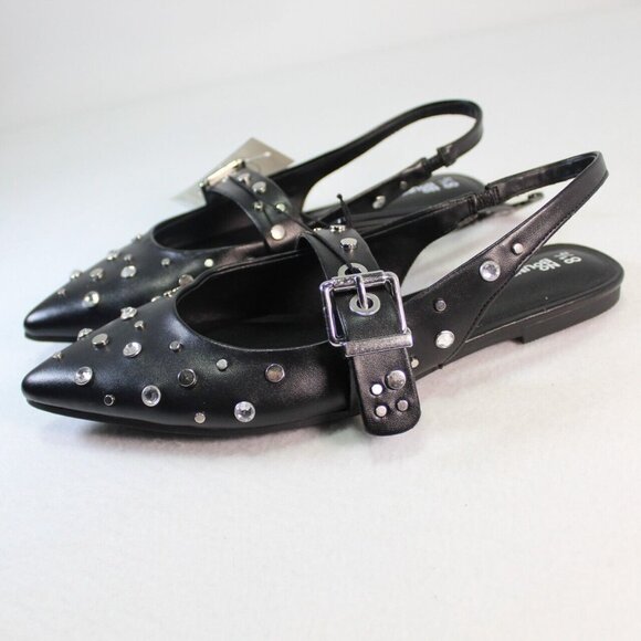 No Boundaries Studded Sling Back Pointed Toe Flats Shoes Women's Black - Picture 3 of 5